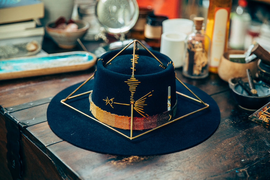 Custom Orgone Gold Pyramid Felt Totem Crown Hat